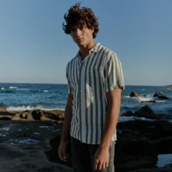 Hot Blend Aban Herre Kortærmet skjorte i hørmix - Duck Green