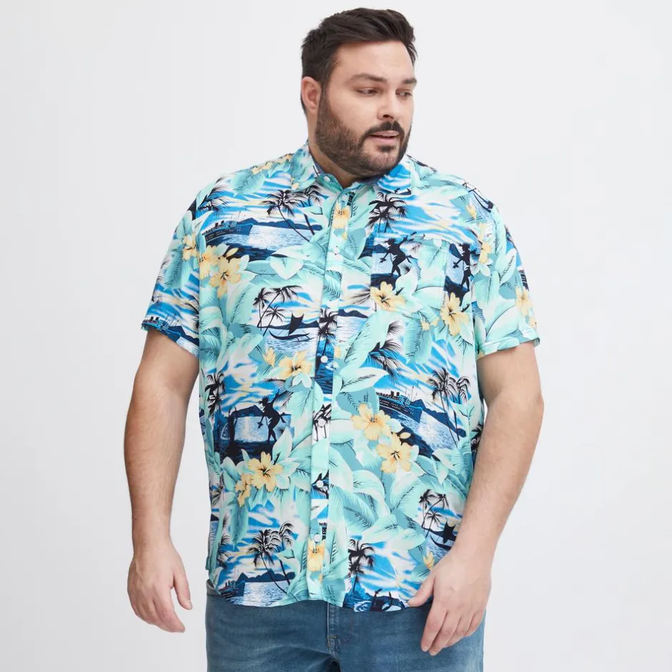 Discount Blend Herre Kortærmet skjorte Plus Size - Coral Gold