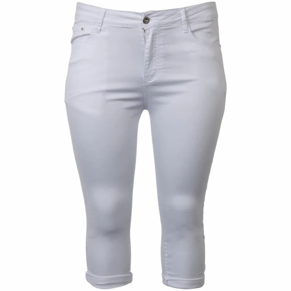 Best BS Jeans Dame Capri Plus Size - White