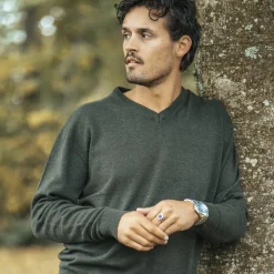 New Carnét Stone Herre Striktrøje - Forest Green Mix