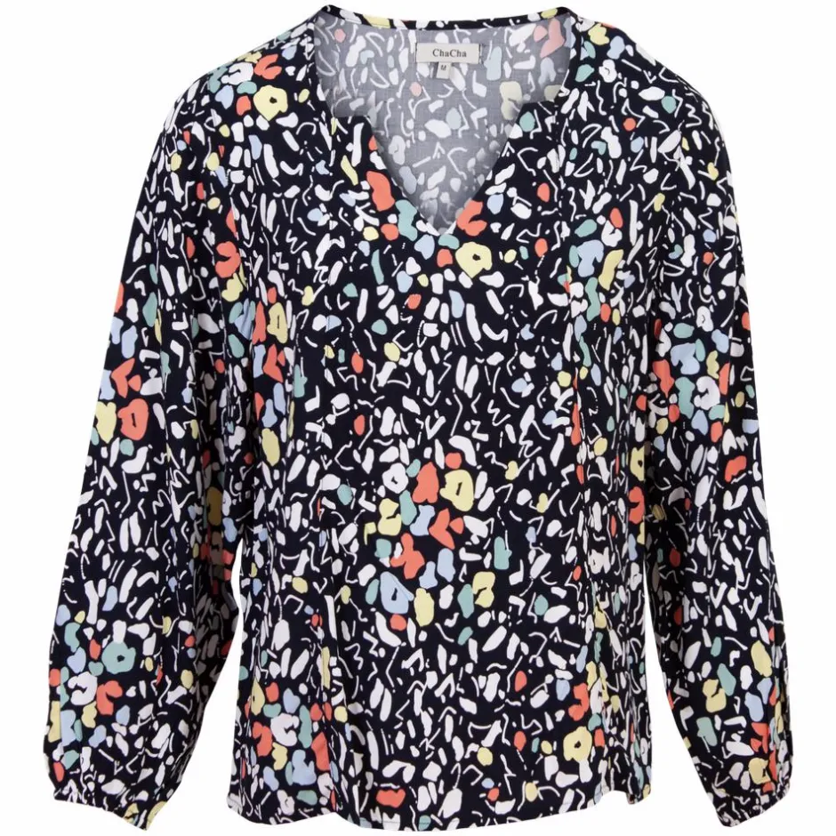 ChaCha Dame Bluse - Navy/blomster