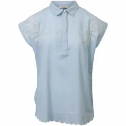 Hot ChaCha Dame Kortærmet skjorte i hørmix - Denim Light Blue