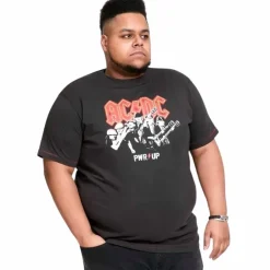 Discount D555 AC/DC Herre T-shirt Plus Size - Washed Black