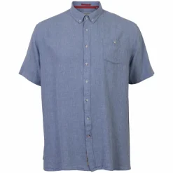 Online D555 Falmouth Herre Kortærmet skjorte i hørmix - Blue