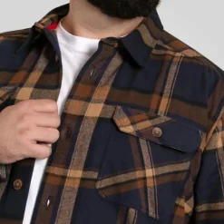 Hot D555 Herre Skjorte - Navy/Tan Check