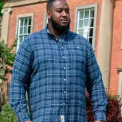 Clearance D555 Sonny Herre Skjorte Plus Size - Navy Check