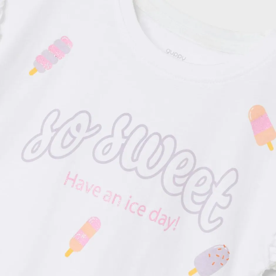 Clearance Guppy Hurry Pige T-shirt m. glimmer - Bright White