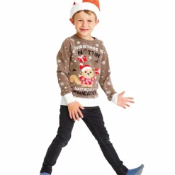 Hot NN Jule Børne Striktrøje i økologisk bomuld - Brown