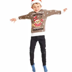 Hot NN Jule Børne Striktrøje i økologisk bomuld - Brown