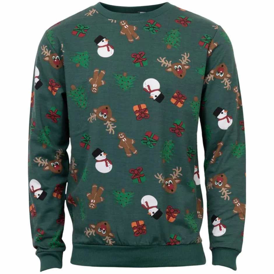 Sale NN Jule Unisex Sweatshirt - Mørk Grøn/Rensdyr