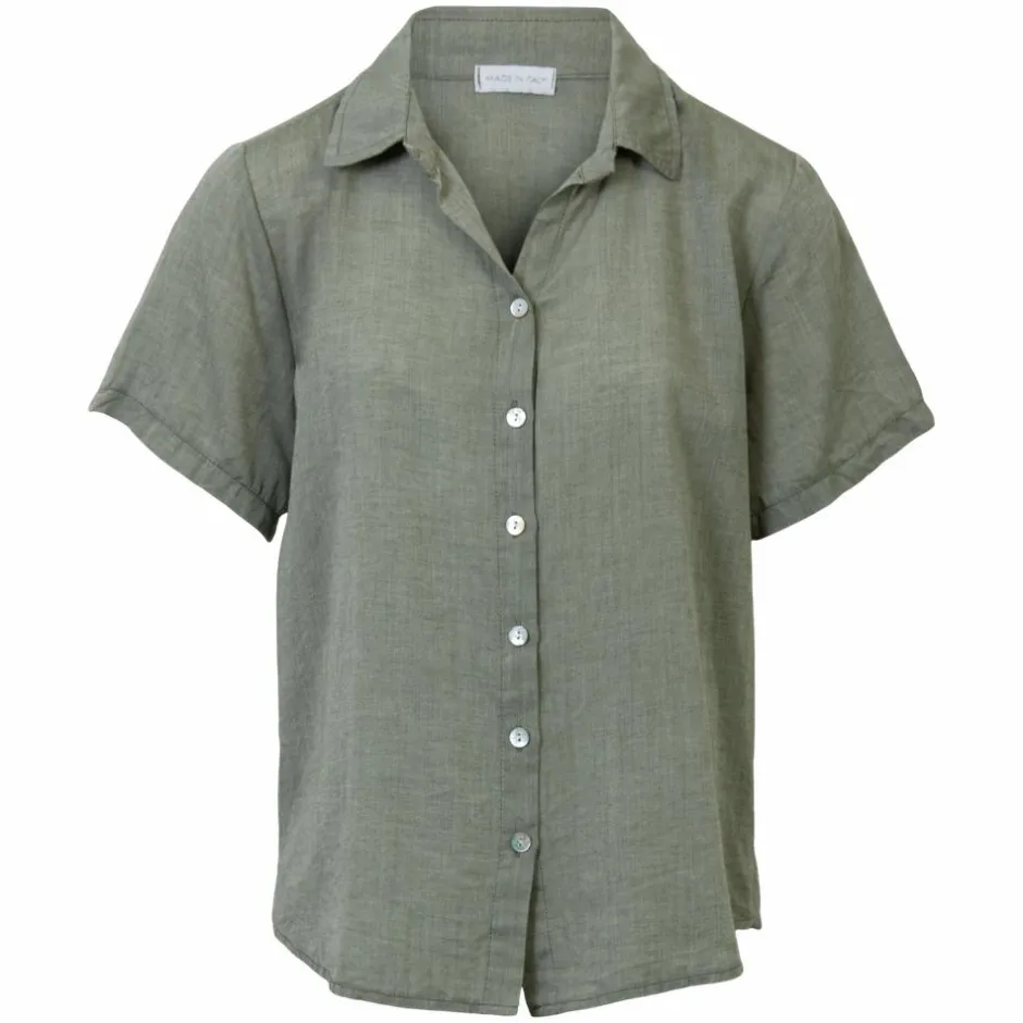 Online NN Leonora Dame Kortærmet skjorte i hørmix - Green