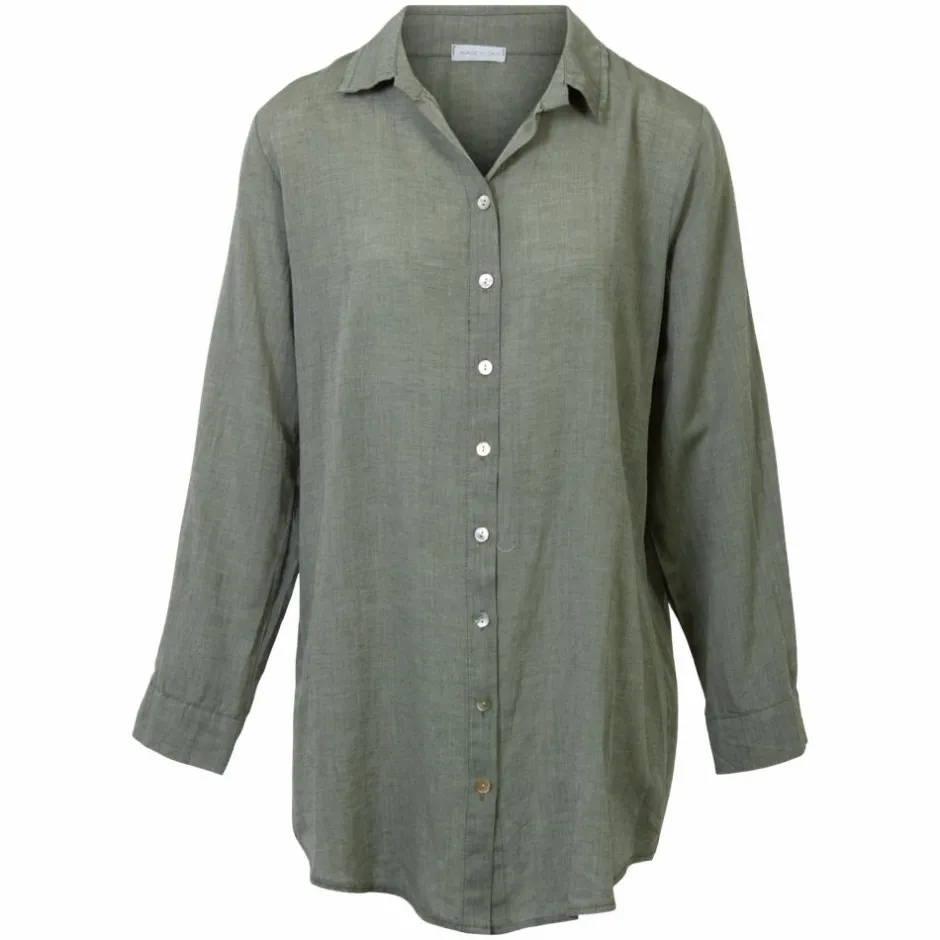 Hot NN Leonora Dame Skjorte i hørmix Plus Size - Green