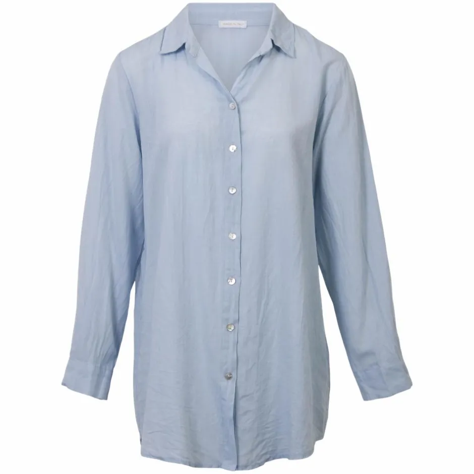 Sale NN Leonora Dame Skjorte i hørmix Plus Size - Heavenly Blue