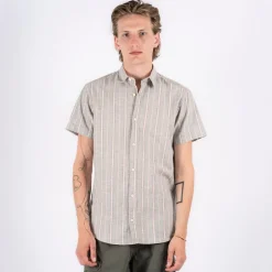 Hot Marcus Aggasi Herre Kortærmet skjorte i hørmix - Green Shadow