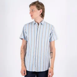 New Marcus Aggasi Herre Kortærmet skjorte i hørmix - Summer Blue