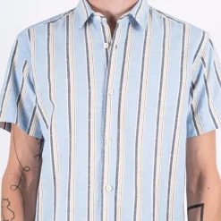 New Marcus Aggasi Herre Kortærmet skjorte i hørmix - Summer Blue