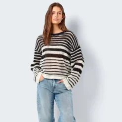 Sale Noisy May Dame Striktrøje - Eggnog/Black