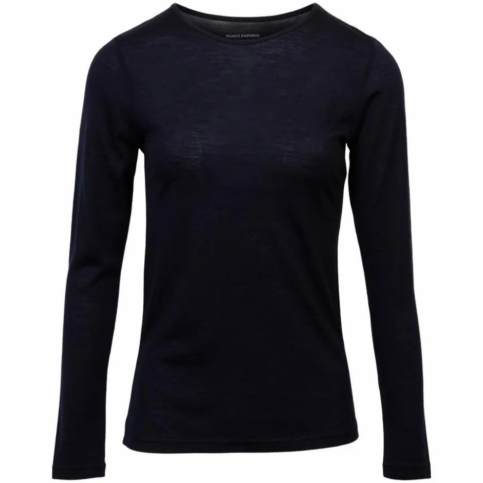 Hot Panos Emporio Dame Langærmet t-shirt i merinouldmix - Dark Navy