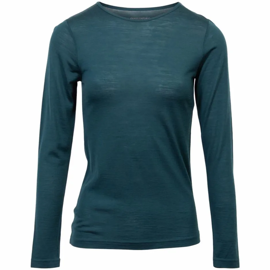 Hot Panos Emporio Dame Langærmet t-shirt i merinouldmix - Deep Teal