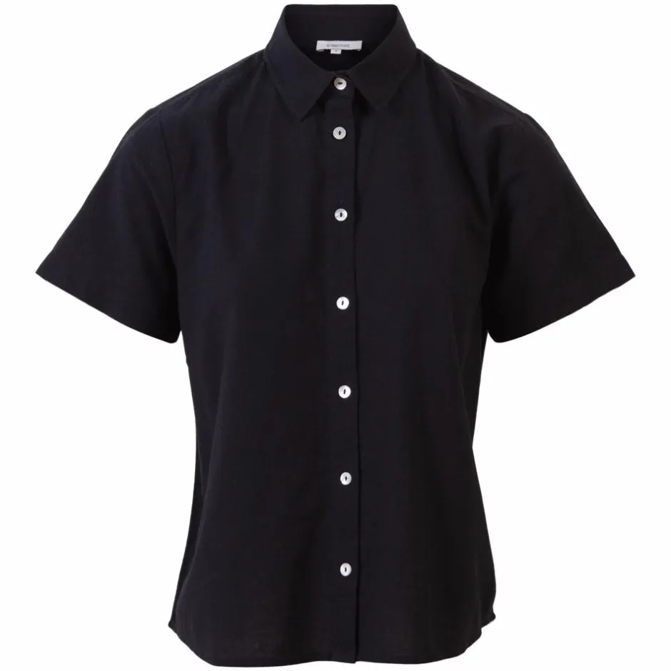 Steenholt Linett Dame Kortærmet skjorte i hørmix Plus Size - Black