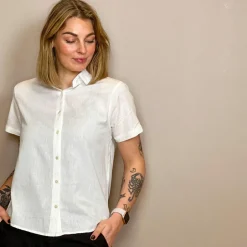 Hot Steenholt Linett Dame Kortærmet skjorte i hørmix - Bright White