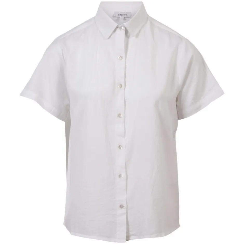 Hot Steenholt Linett Dame Kortærmet skjorte i hørmix - Bright White