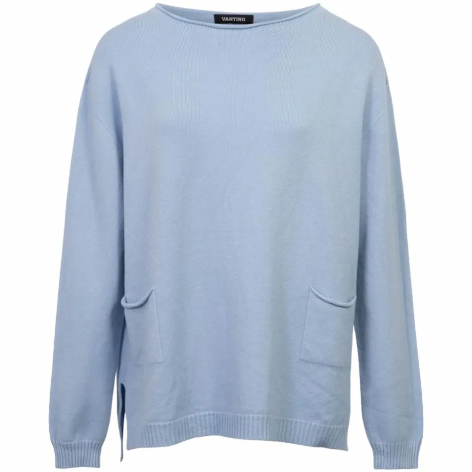Outlet Vanting Dame Striktrøje - Light Blue