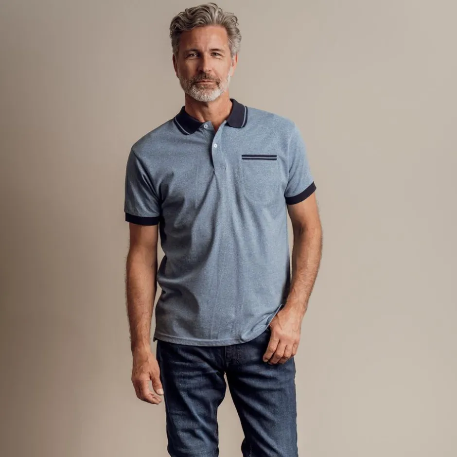 Outlet Yellowstone Eagle Herre Polo - Light Blue Melange